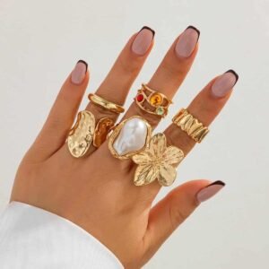 Elegant Gold Statement Ring Set -- 7 Pieces
